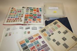 FOUR VINTAGE STAMP ALBUMS TOGETHER WITH A BOX OF LOOSE STAMPS