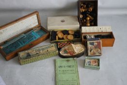 A GROUP OF VINTAGE/ CLASSIC GAMES, to include a wooden chess set, crib board, Anchor Puzzle etc.
