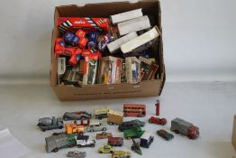 A SELECTION OF BOXED/ UNBOXED CORGI, LLEDO AND MATCHBOX DIECAST CARS and car parts plus vintage