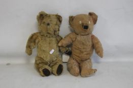 TWO VINTAGE JOINTED TEDDY BEARS, in playworn condition, have been very well lovedCondition Report: