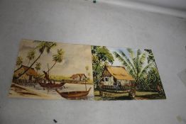 S. MOHDIR, TWO WATERCOLOURS, signed left hand side, stamp on reverse of each 