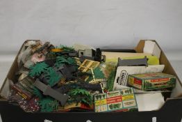 A BOX OF 00 GAUGE SCENERY, to include trees, buildings, paint etc.