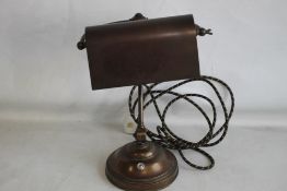 A VINTAGE BANKERS STYLE DESK LAMP with metal shade