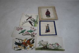 A COLLECTION OF CHINESE RICE PAPER PAINTINGS, to include birds, figures etc
