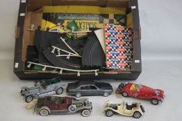 FIVE UNBOXED 1:18 SCALE CARS BY FRANKLIN MINT, SCHARAK ETC., A/F together with a part vintage