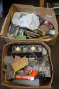 A LARGE BOX OF RAILWAY ACCESSORIES to include track, buildings, transformers, signals etc.