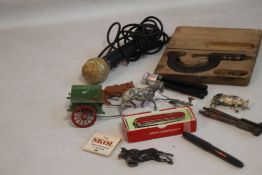 A BOXED SWISS ARMY KNIFE, and a quantity of collectables to include a micrometer etc