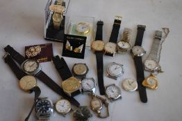 A SELECTION OF ASSORTED WRIST WATCHES & STRAPS ETC., to include two pendant watches.