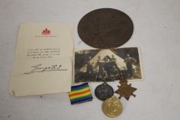 WWI CASUALTY MEDAL GROUP CONSISTING OF A 1914/1915 STAR TRIO NAMED 3742 PTE T HOWELL, S STAFF R,