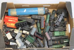 A TRAY OF ELEVEN UNBOXED STEAM LOCOMOTIVES AND TANK UNITS, eight tenders and over thirty pieces of