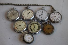 A SMALL QUANTITY OF POCKET FOB WATCHES, to include a continental white metal example (mostly A/F).