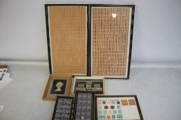 A COLLECTION OF FRAMED STAMPS, to include a full sheet of Machin 1/2D and a full sheet of the
