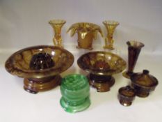 A LARGE DAVIDSON CLOUD GLASS CENTREPIECE, Dia. 33 cm, together with a smaller example, a trumpet