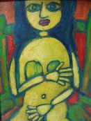 J.D. Modernist study of a female nude, signed with initials and dated 1950 lower right, oil on