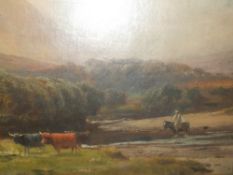 HENRY HADFIELD CUBLEY (1858-1934). Mountainous wooded river landscape with man on horseback crossing