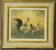 TERRY WARD (XX-XXI). Impressionist study of chickens in a meadow, signed lower right, oil on