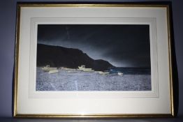 BART O'FARRELL (XX). Evening coastal scene with beached boats, 'Porthallow at Night' see verso,