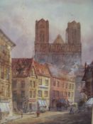 E. NEVIL (XIX-XX). Continental town scenes with horses, carts and figures, signed lower right,