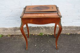 A FRENCH INLAID ANTIQUE WALNUT PLANT STAND JARDINIERE, having a twin handled cover over a later