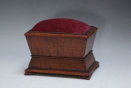 A SARCOPHAGUS SEWING BOX PIN CUSHION, W 16 cm