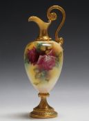 A ROYAL WORCESTER ROSES EWER, signed M.Hunt, H 28 cm