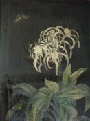 (XIX). Continental school, still life study of a plant and butterfly, unsigned, oil on canvas,