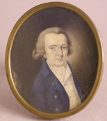(XVIII-XIX). Oval portrait miniature of Mr. Miller, see verso, unsigned, framed and glazed, 7 x 5.