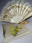 AN ANTIQUE BONE / IVORY AND SILK FOLDING FAN FOR RESTORATION, with embroidered decoration and