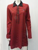 McQ ALEXANDER MCQUEEN, red and black striped dress with lace detail to sides, size small