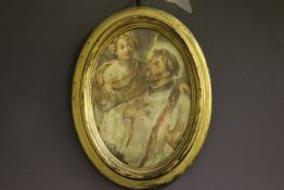 (XVIII-XIX). Oval religious study of two figures, unsigned, watercolour, framed and glazed, 16 x