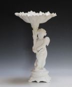 A LARGE WHITE PORCELAIN CHERUBIC COMPORT BY SPODE, H 44.5 cm