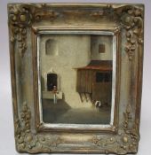 (XIX). Dutch school, street scene wit figure looking out of a window, unsigned, oil on copper,