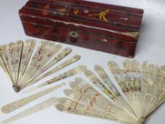 TWO ANTIQUE CARVED BONE / IVORY BRISE FANS FOR RESTORATION, together with a selection of abalone
