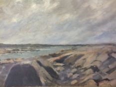 F. Mc?? PATRICK (XX). Impressionist stormy rocky river scene, signed lower right, oil on canvas,