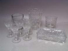 TWO ANTIQUE GLASS TUMBLERS, one with engraved dedication 'William Bell Born 29th 1829', together