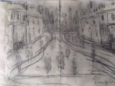 CIRCLE OF LAURENCE STEPHEN LOWRY (1887-1976). Industrial town scene with numerous figures, bears