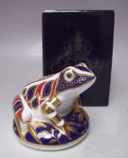 A ROYAL CROWN DERBY 'FROG' PAPERWEIGHT, gold stopper, boxed