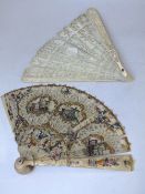 AN ANTIQUE CARVED BONE / IVORY BRISE FAN FOR RESTORATION, extensive embellishment throughout, L 19