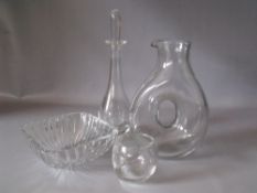 AN ORREFORS CLEAR GLASS DECANTER WITH STOPPER, teardrop shaped, signed, pattern number 1683-111, H