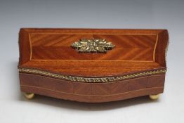 A GILT MOUNTED CARD BOX, on four bun feet, W 24 cm
