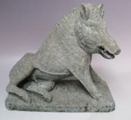 AN EARLY SERPENTINE STONE STUDY OF A RESTING WILD BOAR, H 27 cm, L 29 cm