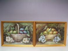 C. CHESTER (XX). Pair of still life studies of baskets of fruit and flowers with a mossy background,