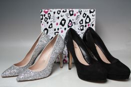A PAIR OF CARVELA SILVER 'GLITTER' EFFECT COURT SHOES EU SIZE 41, together with a pair of Miss