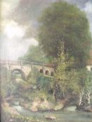 SCHOOL OF JOHN CONSTABLE (1776-1837). Stormy rural wooded river landscape, with cottage and stone