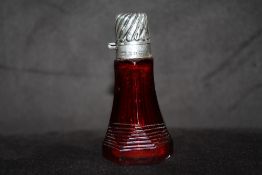 A VICTORIAN RUBY GLASS SILVER TOPPED SCENT BOTTLE - BIRMINGHAM 1890, H 7 cm