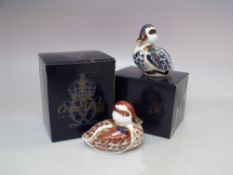 TWO ROYAL CROWN DERBY 'SWIMMING DUCKLING' PAPERWEIGHTS, both with gold stopper and boxed, tallest