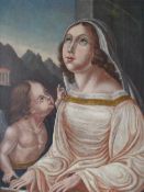 (XVII-XVIII). Continental school, study of a female Saint with a winged cherub, mountainous