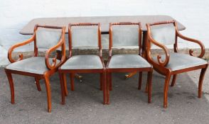 A 'BRIGHTS OF NETTLEBED' REPRODUCTION MAHOGANY TWIN PEDESTAL DINING TABLE WITH ONE ADDITIONAL LEAF