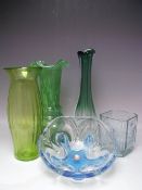 A COLLECTION OF STUDIO AND ART GLASS ITEMS, to include a tall Val St Lambert clear to green tall