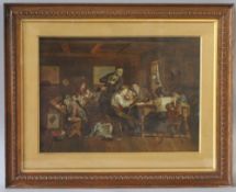 A.M.K. (XIX). Classroom interior with teacher and numerous pupils, signed with initials lower